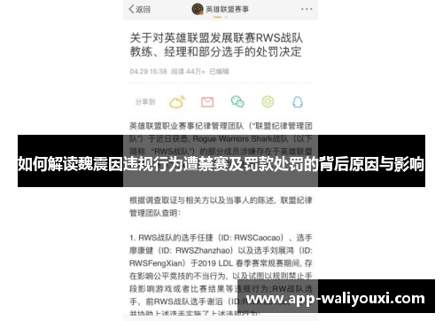 如何解读魏震因违规行为遭禁赛及罚款处罚的背后原因与影响